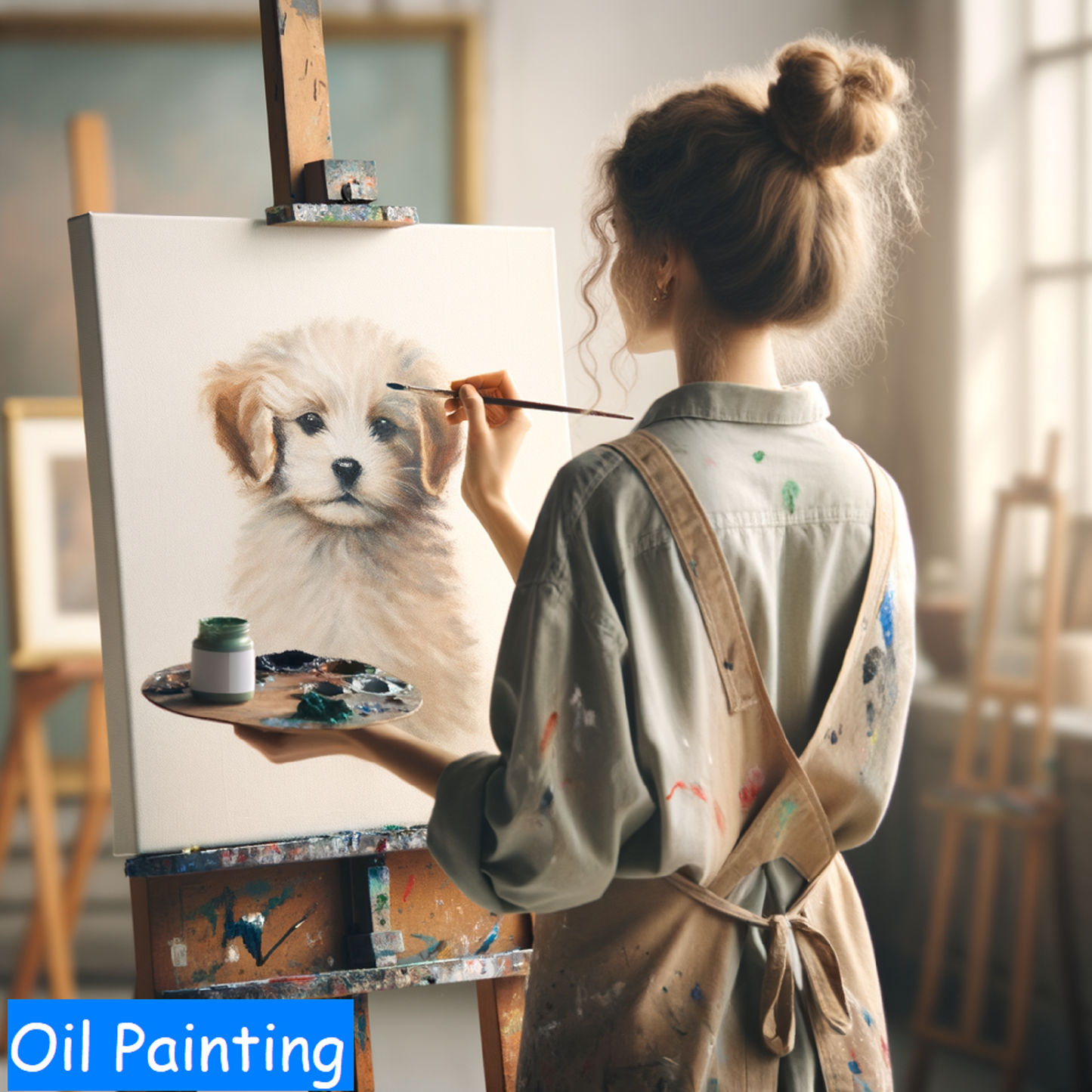 Custom Pet Portrait Oil Painting with Floating Frame